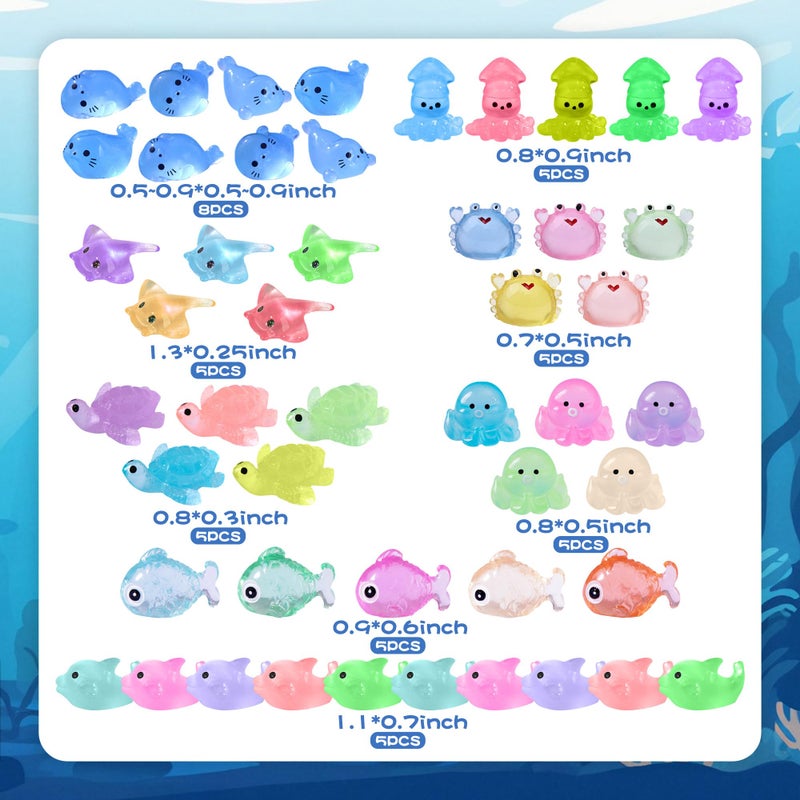 Tazimi 48 PCS Mini Resin Ocean Animal Figurines Glow in The Dark Miniature Figurines Aquarium Ornaments Charms for Garden Dollhouse Aquarium Home Birthday Party (Ocean) - Image 2